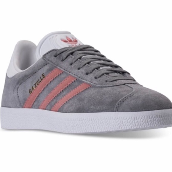 NIB Adidas Gazelle Gray W/ Pink Stripes - Picture 2 of 7